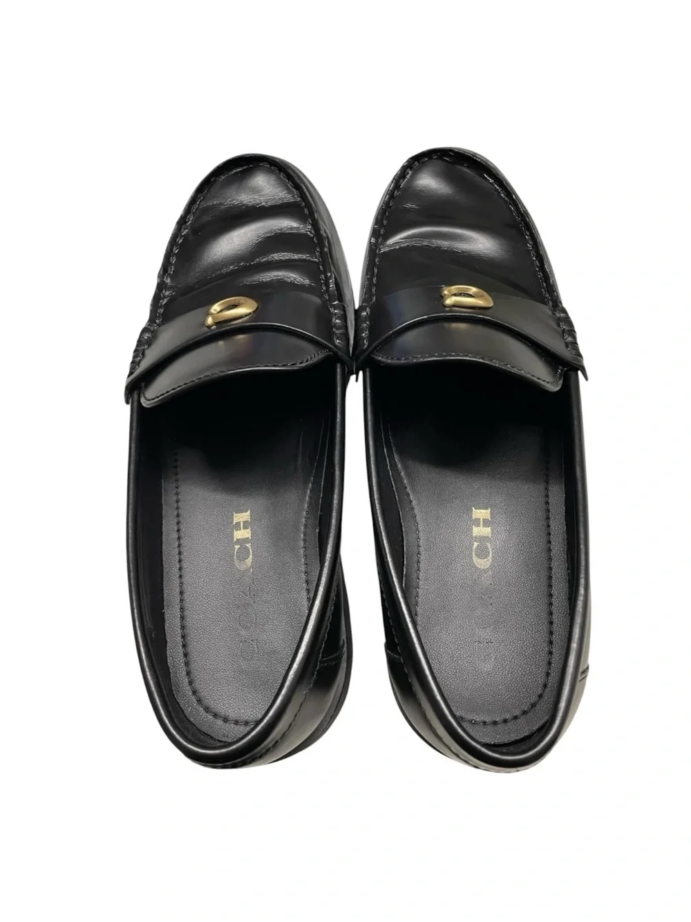 Coach Black Leather Loafers with Gold Accent